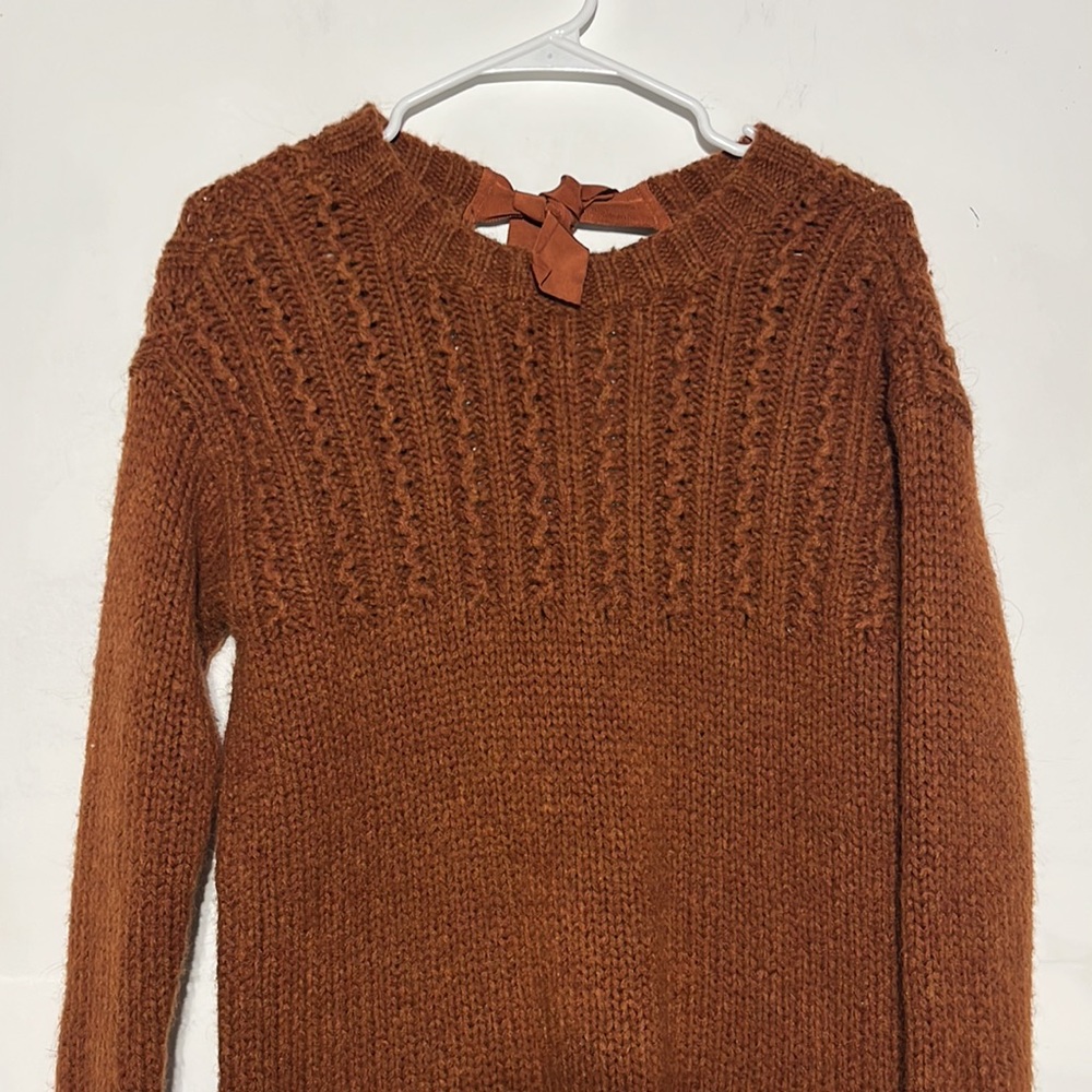 Aerie Rust Orange Knit Chunky Tie Open Back Wool Alpaca Mix Sweater Size XS - Picture 3 of 10